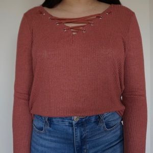 Divided by H&M Pink Lace-Up Sweater